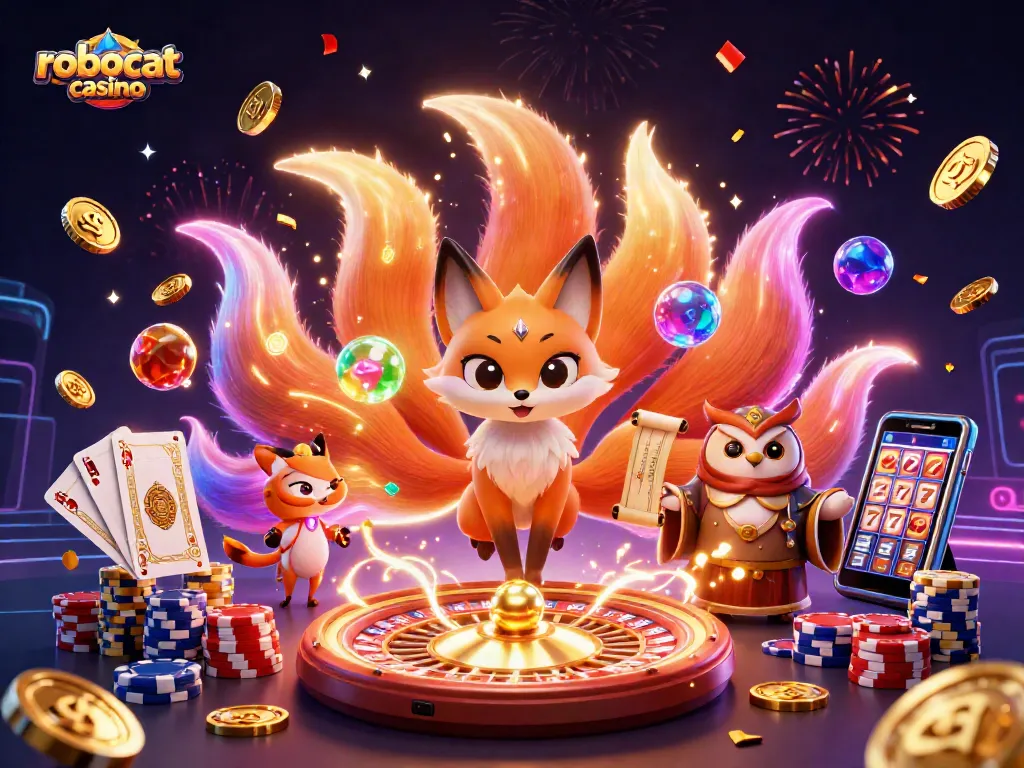 Experience the magic of gaming at robocat casino with colorful characters and vibrant casino elements.